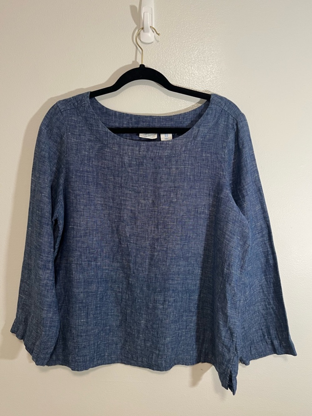 100% linen Blue Long Sleeve Women's Top